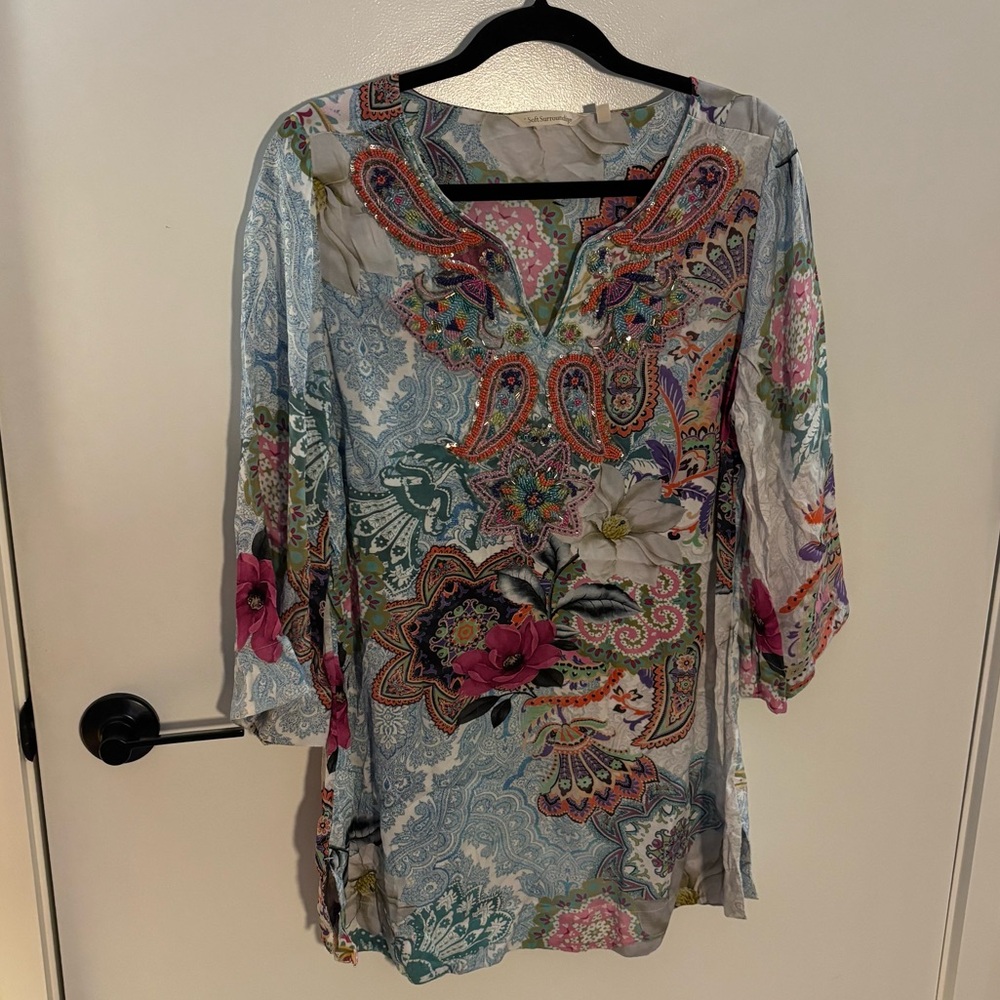 Soft Surroundings Beaded Floral Tunic NWOT Size M | Boho Western Beach